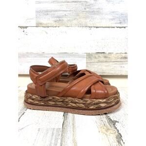 Elvio Zanon Womens 8.5 Brown Welland Marron Leather Raffia Platform Sandals